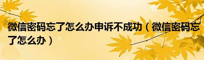 微信密码忘了怎么办申诉不成功（微信密码忘了怎么办）