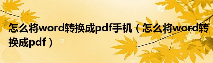 怎么将word转换成pdf手机（怎么将word转换成pdf）