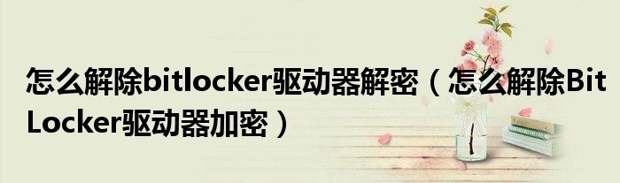 怎么解除bitlocker驱动器解密（怎么解除BitLocker驱动器加密）